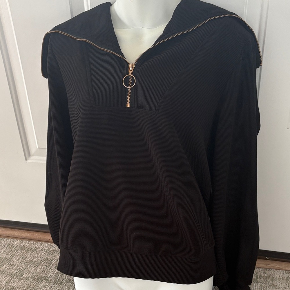 Women's Black Zip-Up Top